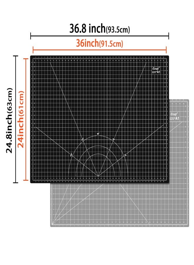 Ecraft Large Self Healing Cutting Mat: 24" x 36" Double Sided 5-Ply Hobby Mat, A1 Rotary Cutting Sewing Mat for Crafts, Fabric,Sewing,Quilting,Scrapbooking,Projects,Grey/Black - Image 2
