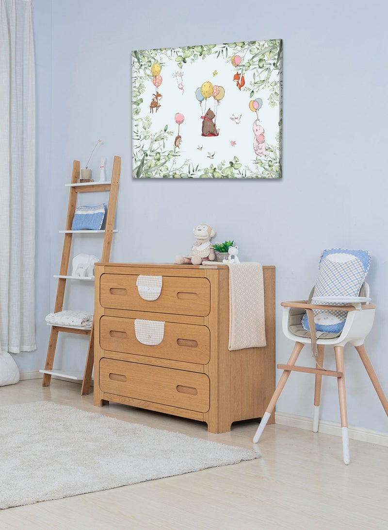 لوحة كانفاس على إطار خشبي بتصميم حيوانات مع بالونات، للمنزل، غرفة المعيشة، المكتب، الديكور - Image 1