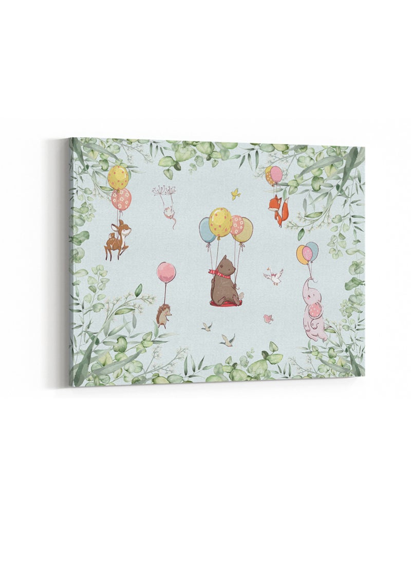 لوحة كانفاس على إطار خشبي بتصميم حيوانات مع بالونات، للمنزل، غرفة المعيشة، المكتب، الديكور - Image 4