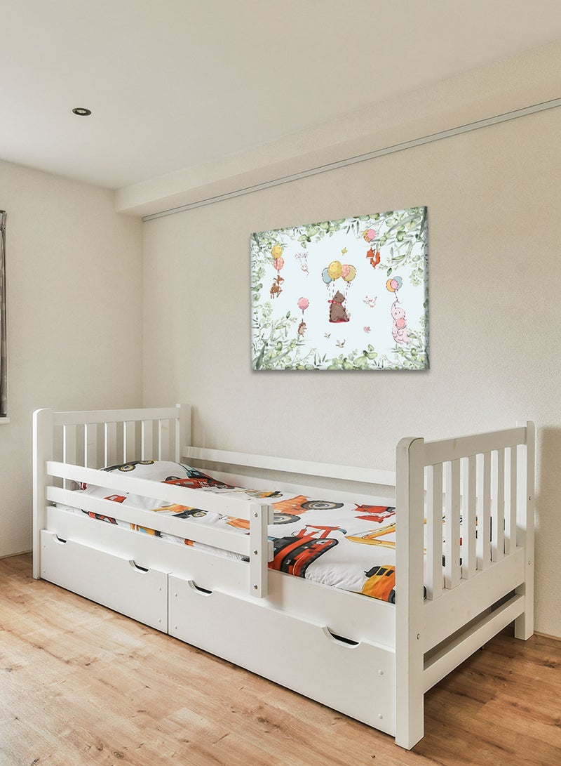 لوحة كانفاس على إطار خشبي بتصميم حيوانات مع بالونات، للمنزل، غرفة المعيشة، المكتب، الديكور - Image 3