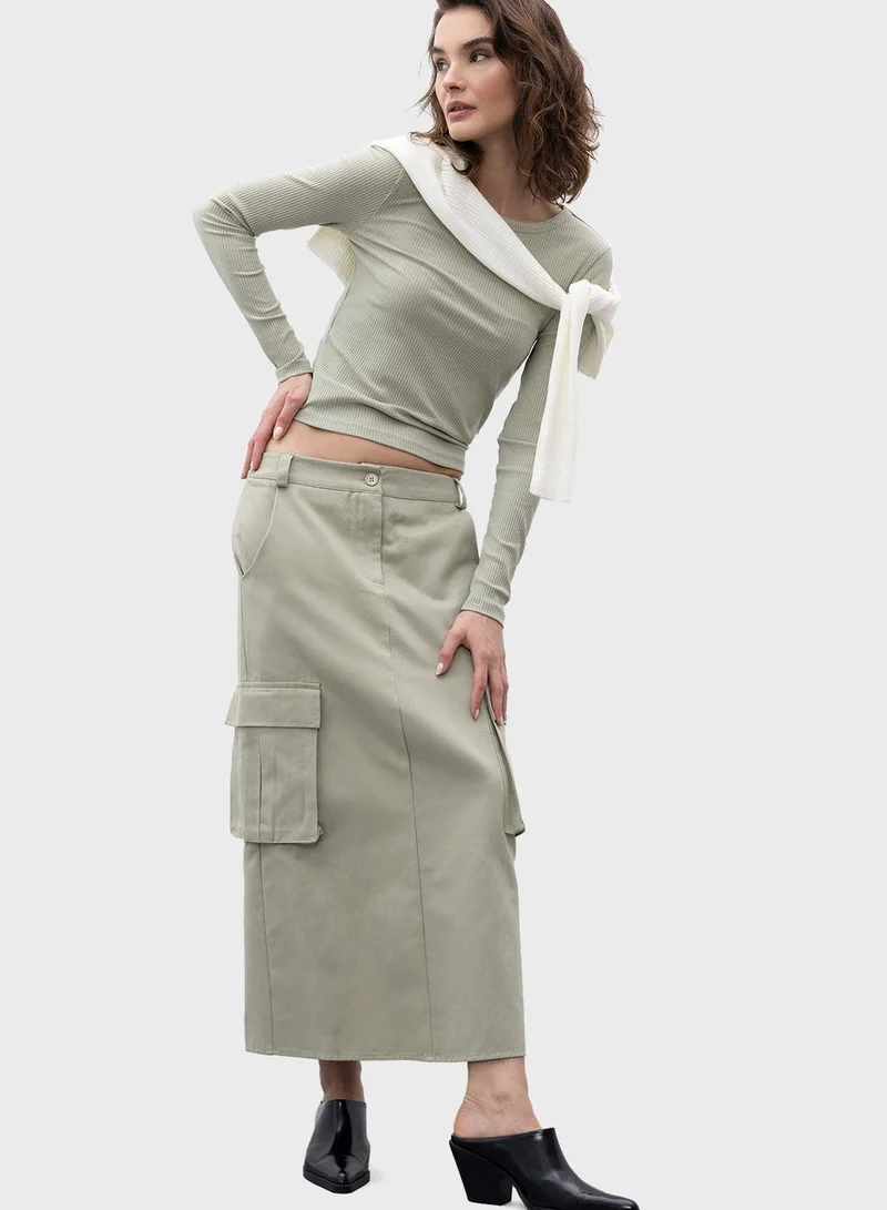 DeFacto Pocket Detailed 100% Cotton Pencil Skirt