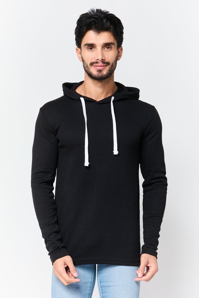 Fleece Factory هودي رجالي بأكمام طويلة منقوش، أسود - Image 1