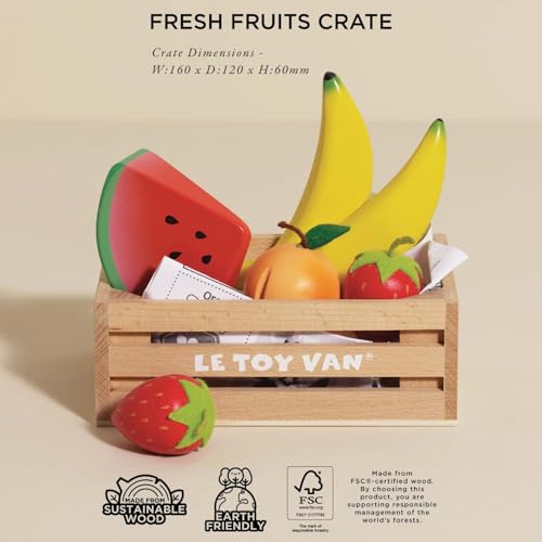 Le Toy Van - Wooden Honeybee Market Fruits '5 a Day' Crate | Fun Role Play Supermarket Pretend Play Shop Food | Great Gift for Boys Or Girls, Smoothie Fruits Crrate (TV183) - Image 3