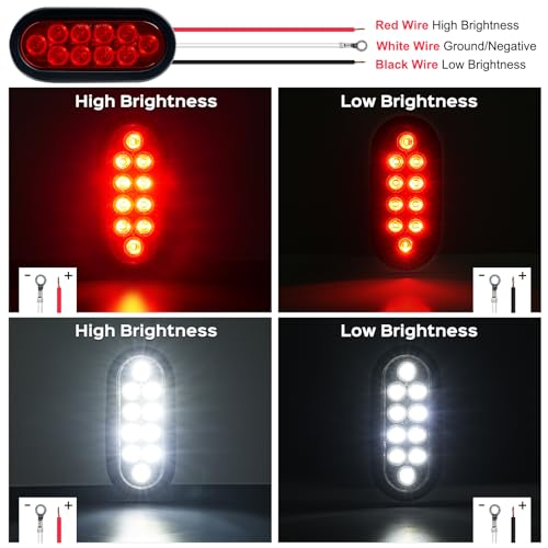 PVerandio 6Pcs 6 Inch Oval LED Trailer Lights Red and White 10 LED Tail Lights for Trucks RV Jeep 6” Oval LED Stop/Turn/Tail Lights w/ 3-pin Water Tight Plug & Flush Mount Grommets Sealed 12V - Image 2