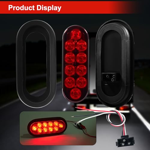 PVerandio 6Pcs 6 Inch Oval LED Trailer Lights Red and White 10 LED Tail Lights for Trucks RV Jeep 6” Oval LED Stop/Turn/Tail Lights w/ 3-pin Water Tight Plug & Flush Mount Grommets Sealed 12V - Image 5