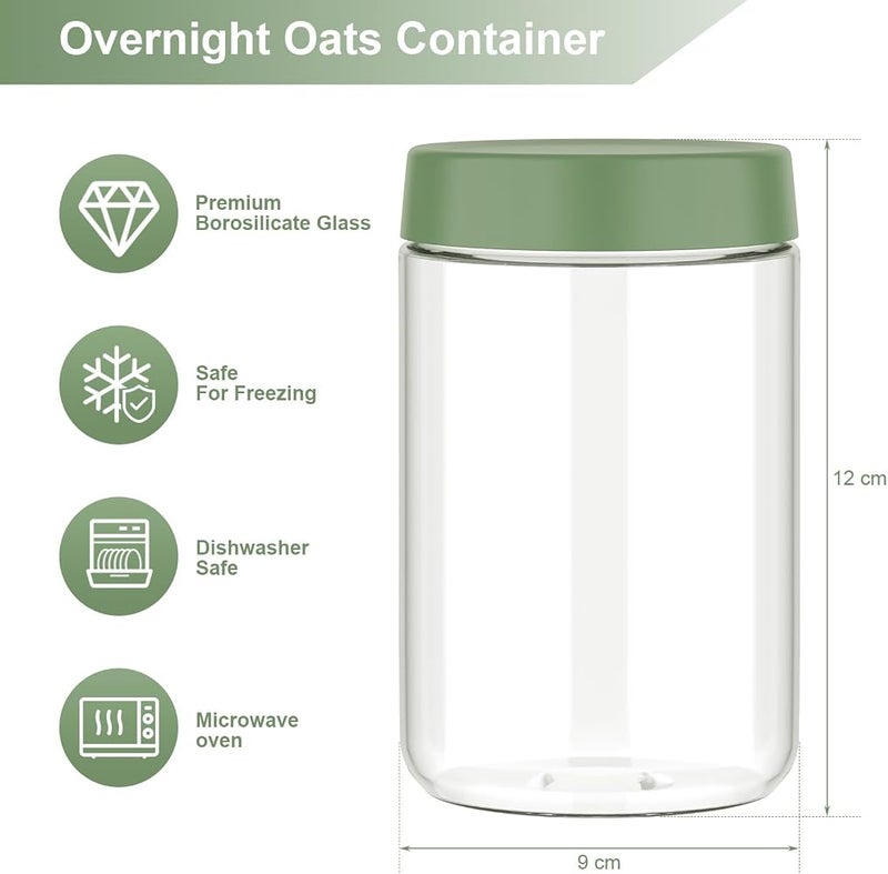 BIGTHREE Borosilicate Small Glass Jars with Lids, 2 Pcs Overnight Oats Containers with Lids, Leak Proof Glass Jar, for Overnight Oats, Yoghurt, Chia Pudding, Porridge, Jam, Dressing, Spice - Image 2