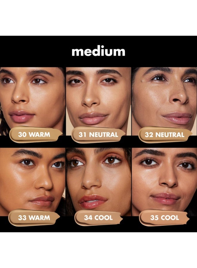 إلف كريم أساس e.l.f. Soft Glam، تغطية متوسطة، تركيبة تدوم طويلاً وقابلة للبناء للحصول على لمسة نهائية ناعمة وشبه مطفية (Satin)، نباتي ولم يُختبر على الحيوانات، درجة 35 Medium Cool، سعة 30 مل. - Image 3