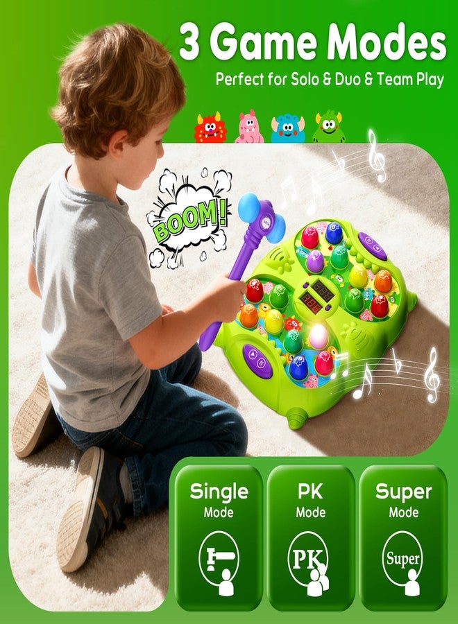 Noltola Whack Mole Game for Kids, Idea Gift for 3-12 Year Old Boys and Girls, Interactive Pounding Toy with 2 Hammers, Lights & Sounds, 3 Game Modes Educational Toy for 3 4 5 6+ Year Old Boys- Green - Image 4