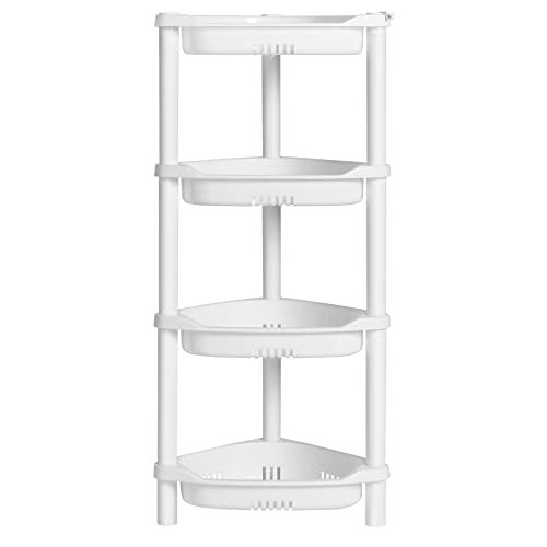 ELYKEN 4 Tier Shower Caddy Organizer Shelf Corner 144 x 112 x 315 Inches Rustproof Plastic Shower Rack Stands for Inside Bathroom Bathtub Shower pan White