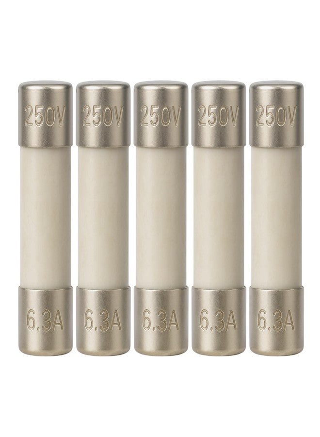 Femitu T6.3A Ceramic Fuse, 5x20mm/0.2x0.79inch 6.3A 250V Slow-Blow Time Delay Fuses - Durable Circuit Protection for Electronics, Appliances, and Power Supplies (Pack of 5) - Image 1