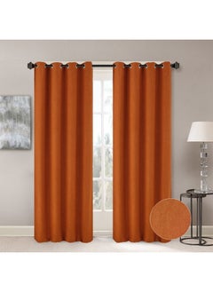 DANUBE HOME Meadow Set Of 2 Jacquard Curtains Elegant Window Drapes for Living Room, Bedroom, And Dining Room Soft, Stylish, And Room Darkening Curtains - Black Out 135X300Cm Orange 
