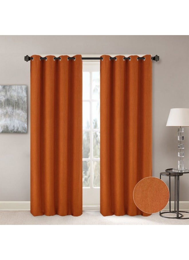 DANUBE HOME Meadow Set Of 2 Jacquard Curtains Elegant Window Drapes for Living Room, Bedroom, And Dining Room Soft, Stylish, And Room Darkening Curtains - Black Out 135X300Cm Orange 
