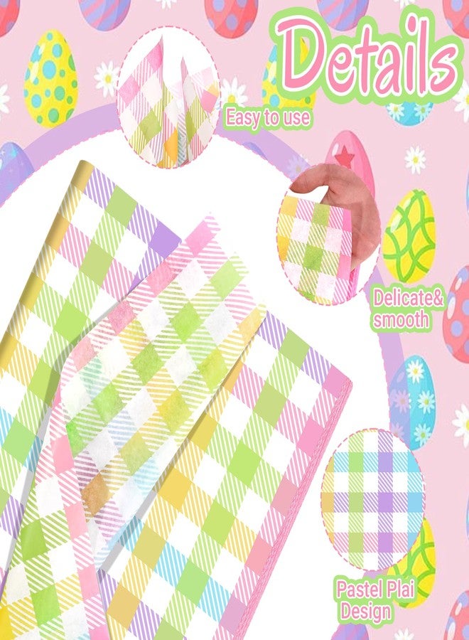 Bolsome 100Pcs Easter Plaid Tissue Paper Pastel Buffalo Check Gift Wrapping Paper Colorful Gingham Plaids Art Tissue for Spring Holiday Baby Shower Birthday Party DIY Craft Supplies, 20 x 14 Inch - Image 3