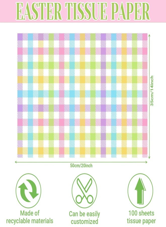 Bolsome 100Pcs Easter Plaid Tissue Paper Pastel Buffalo Check Gift Wrapping Paper Colorful Gingham Plaids Art Tissue for Spring Holiday Baby Shower Birthday Party DIY Craft Supplies, 20 x 14 Inch - Image 2