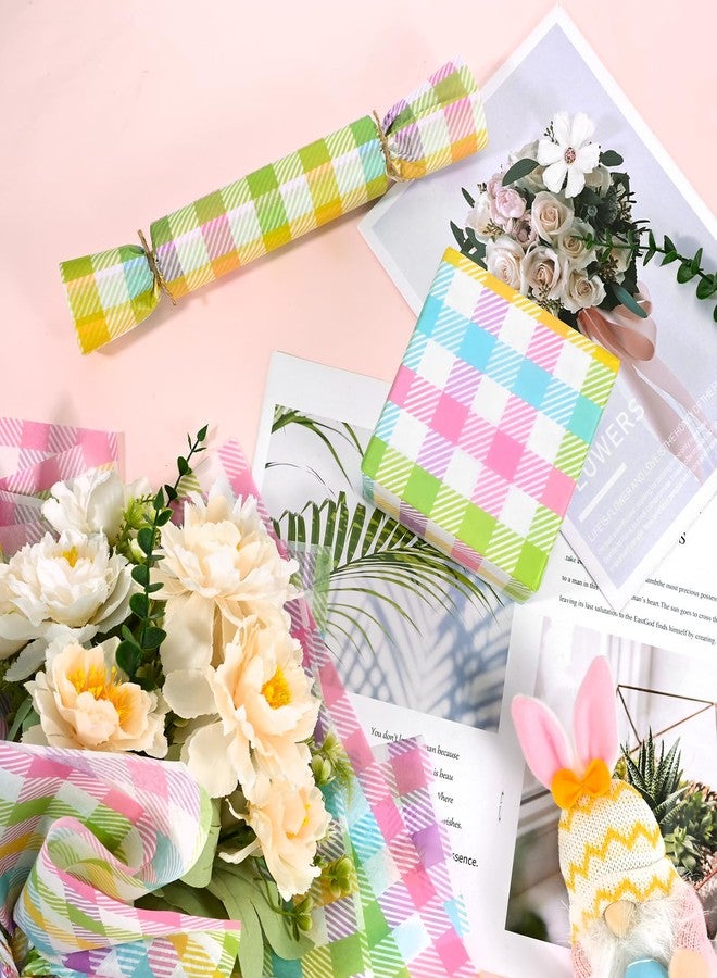 Bolsome 100Pcs Easter Plaid Tissue Paper Pastel Buffalo Check Gift Wrapping Paper Colorful Gingham Plaids Art Tissue for Spring Holiday Baby Shower Birthday Party DIY Craft Supplies, 20 x 14 Inch - Image 5