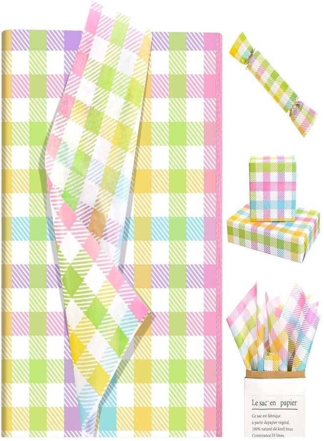 Bolsome 100Pcs Easter Plaid Tissue Paper Pastel Buffalo Check Gift Wrapping Paper Colorful Gingham Plaids Art Tissue for Spring Holiday Baby Shower Birthday Party DIY Craft Supplies, 20 x 14 Inch - Image 1