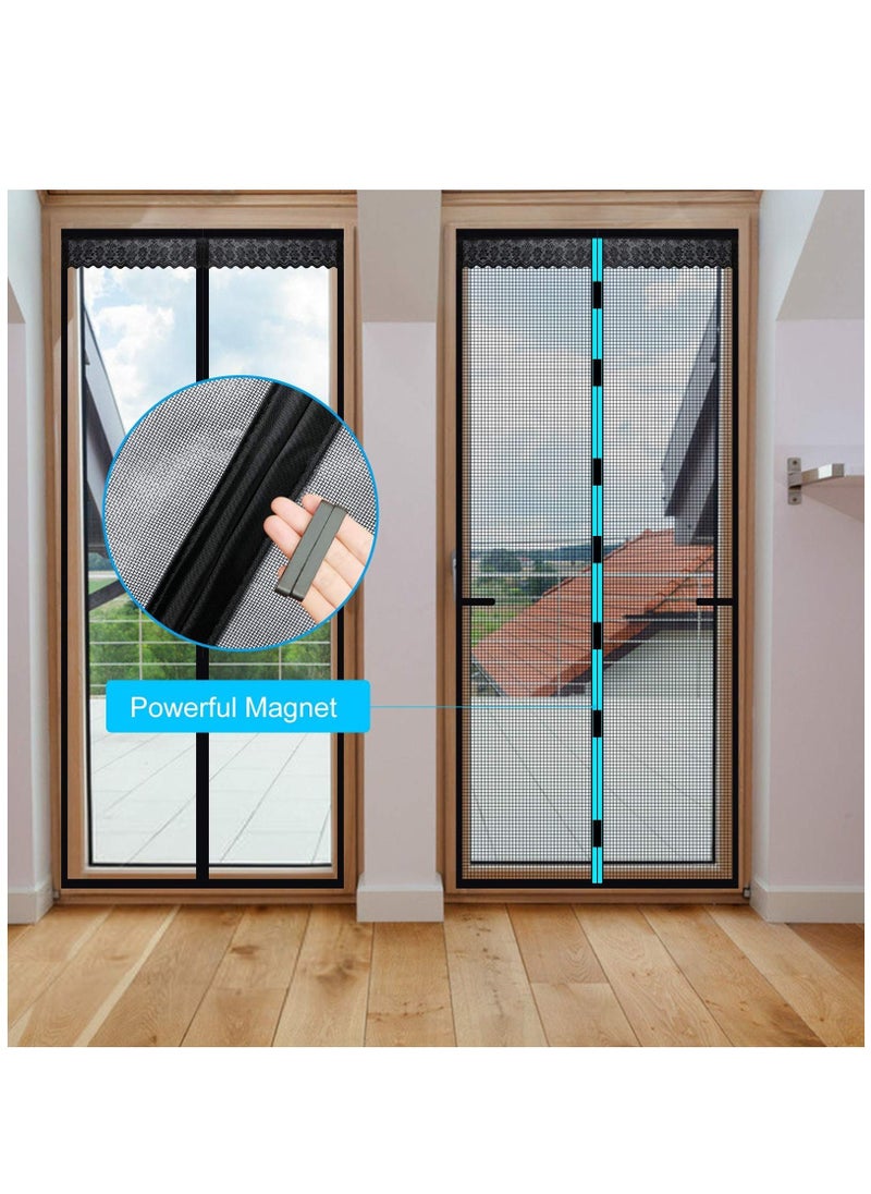 KASTWAVE - Magnetic Screen Door, Anti Mosquito Mesh Fly Curtain, Magnetic Top-to-Bottom Seal Snaps Shuts Automatically, Keep Fresh Air in & Bugs Out (100x200CM,Black) - Image 1