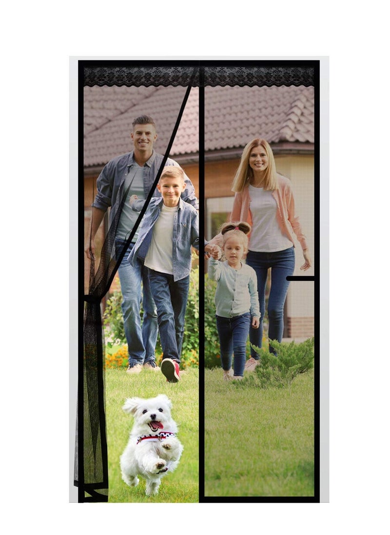 KASTWAVE - Magnetic Screen Door, Anti Mosquito Mesh Fly Curtain, Magnetic Top-to-Bottom Seal Snaps Shuts Automatically, Keep Fresh Air in & Bugs Out (100x200CM,Black) - Image 1
