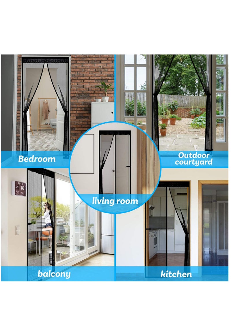 KASTWAVE - Magnetic Screen Door, Anti Mosquito Mesh Fly Curtain, Magnetic Top-to-Bottom Seal Snaps Shuts Automatically, Keep Fresh Air in & Bugs Out (100x200CM,Black) - Image 1
