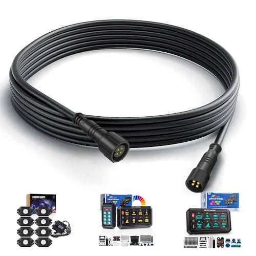 MICTUNING 2PCS 10FT 4 Pin Extension Cables - Exclusive for 2nd-Gen RGB Rock Lights and P1Y P1s P1C P8 Series Switch Panel Connection - Image 1