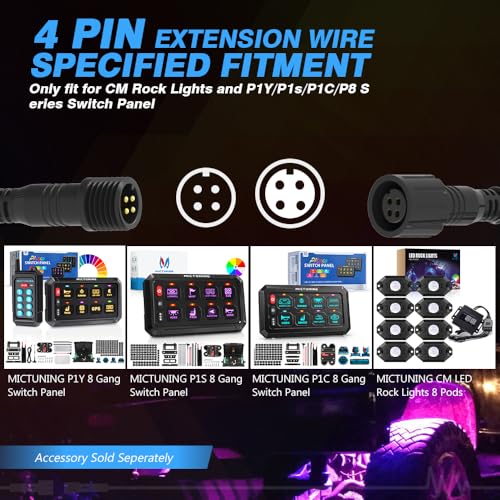 MICTUNING 2PCS 10FT 4 Pin Extension Cables - Exclusive for 2nd-Gen RGB Rock Lights and P1Y P1s P1C P8 Series Switch Panel Connection - Image 2