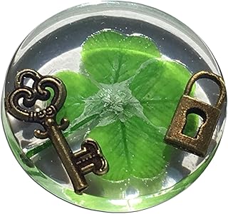 KIN-HEBI KIN-HEBI Real Four Leaf Clover Good Luck Pocket Token, Preserved, 1.25Ã¢â‚¬Â (Including Metallic Lock and Key Objects)  - Image 1