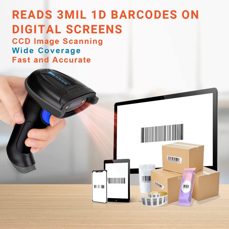 Tera Pro 1D Wireless Barcode Scanner 3 in 1 Bluetooth & 2.4G Wireless & USB Wired CCD Cordless 2500 Pixel Bar Code Reader with Battery Level Indicator for Windows Mac Android iOS Model T5100C - Image 3