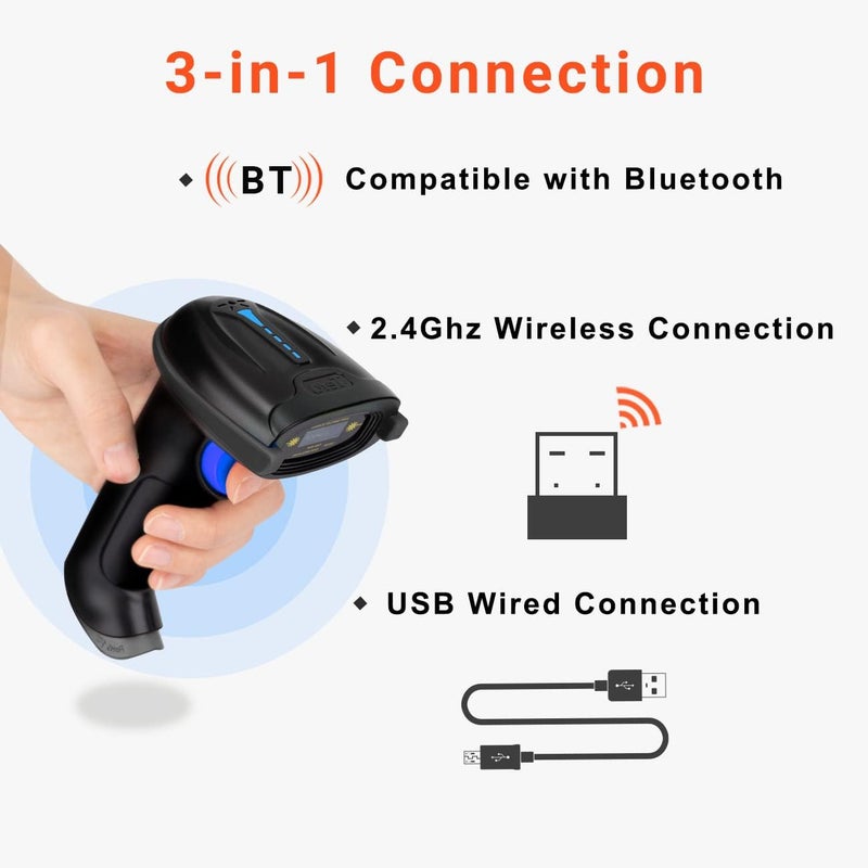 Tera Pro 1D Wireless Barcode Scanner 3 in 1 Bluetooth & 2.4G Wireless & USB Wired CCD Cordless 2500 Pixel Bar Code Reader with Battery Level Indicator for Windows Mac Android iOS Model T5100C - Image 5