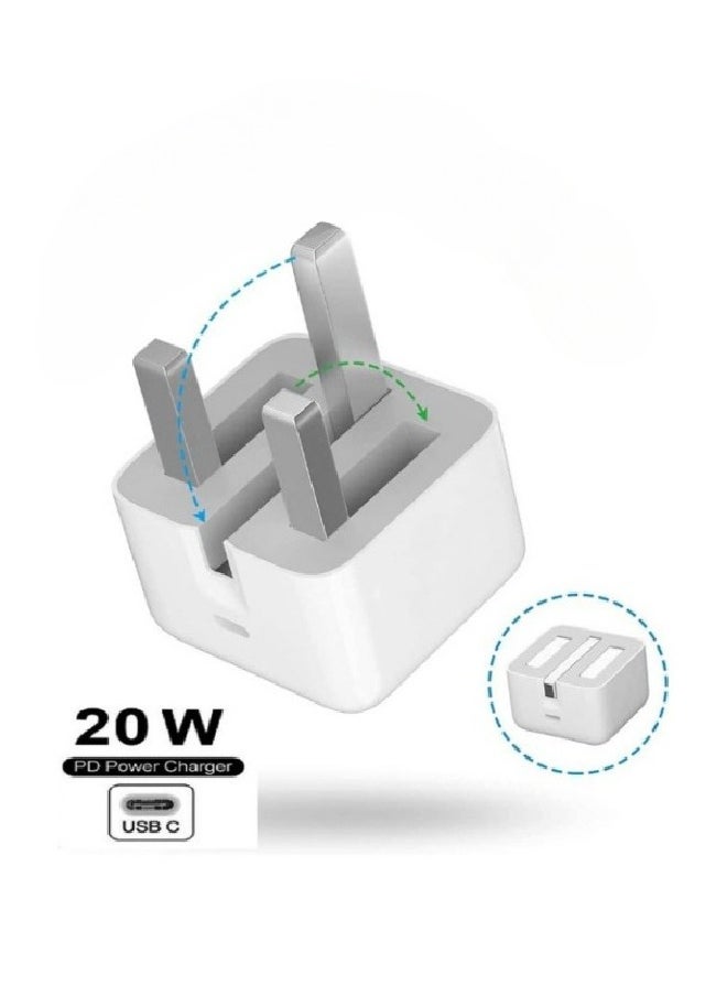 Generic Triple iPhone charger head 20W foldable with a Type-C port 