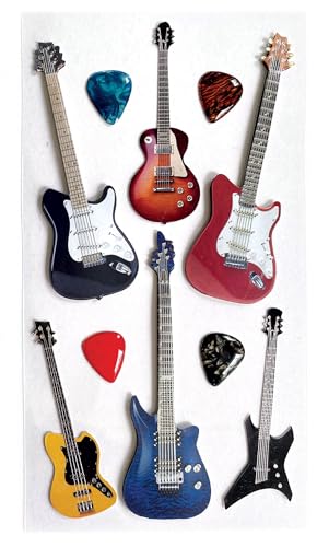 Paper House Productions DieCut Dimensional  Foil Accent Scrapbook Sticker Sheet  Rockin Guitars