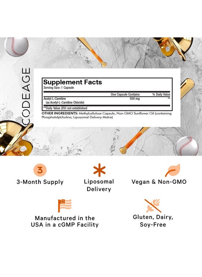 Codeage Codeage Liposomal Acetyl-L-Carnitine+ Supplement - 500 mg Acetyl-L-Carnitine per Serving - 3-Month Supply, Liposomal Delivery - Alcar Supplement - L-Carnitine - Non-GMO, Gluten-Free, 90 Capsules  - Image 2