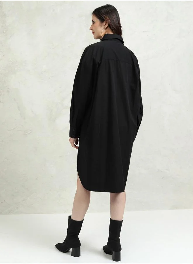 Tokyo Talkies Belted Black Shirt Dress