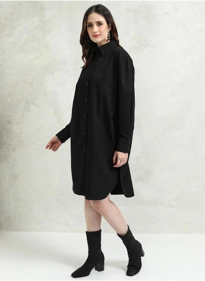 Tokyo Talkies Belted Black Shirt Dress