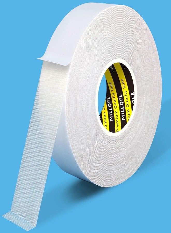 MILEQEE Double Sided Tape High Tack, 1.18in x 66FT(20m), Universal Mounting Tape Clear, Heavy Duty Strong Wall Adhesive with Fiberglass Mesh, Easy Use Super Sticky Resistant Tape, White - Image 1