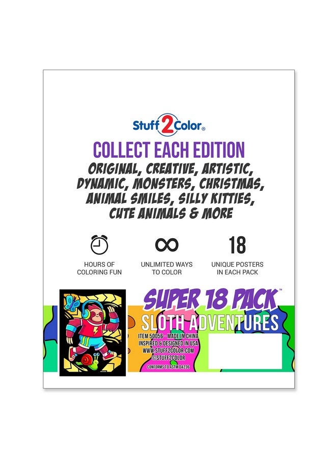 Stuff2Color Stuff2Color Super Pack of 18 Fuzzy Velvet Coloring Posters (Sloth Adventures) - Arts & Crafts for Girls and Boys - Great for After School, Travel, Planes, Group Activities, and Coloring with Friends  - Image 5