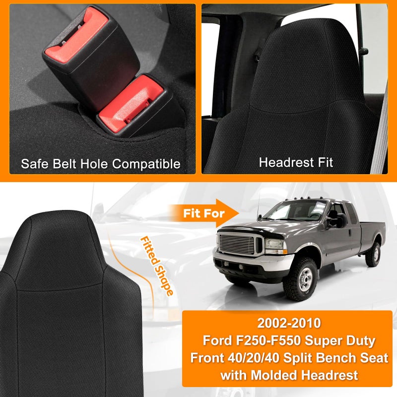 Kistrba Truck Seat Cover Compatible with 2002-2010 Ford F250-F550 Super Duty Front 40/20/40 Split Bench Seat with Molded Headrest, Heavy Duty Knitted Sponge Fabric - Image 2