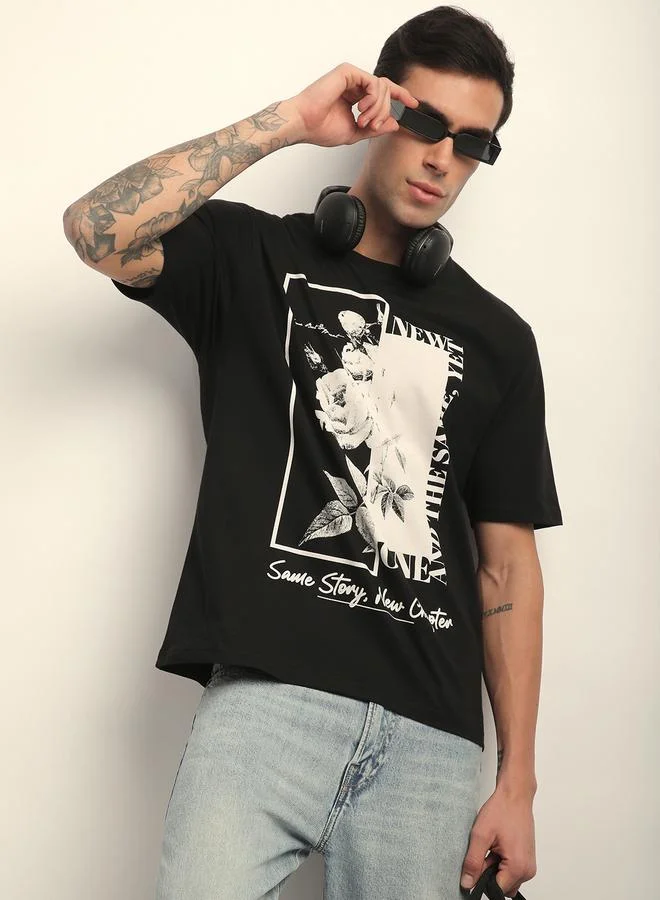 Difference of Opinion Men Oversized Crew Neck Printed T-Shirt