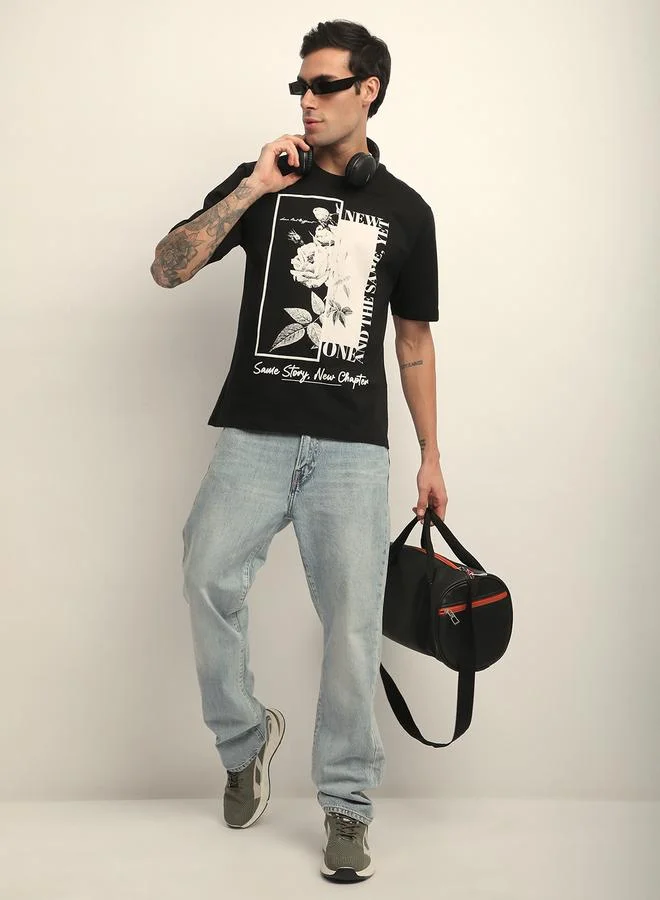 Difference of Opinion Men Oversized Crew Neck Printed T-Shirt