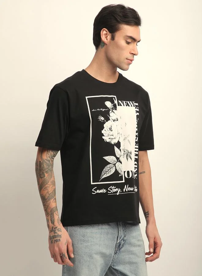 Difference of Opinion Men Oversized Crew Neck Printed T-Shirt