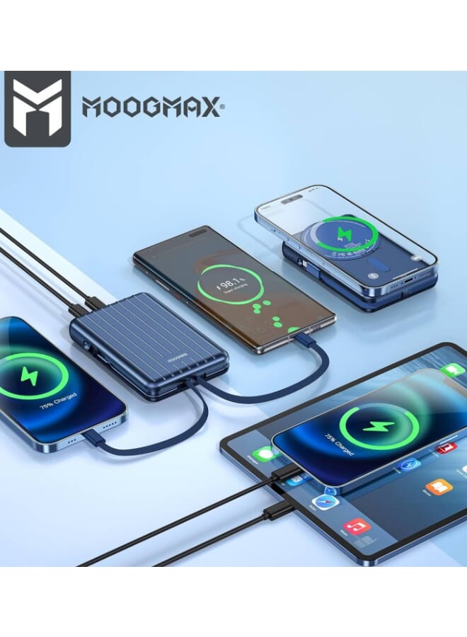 MOOG MAX POWER BANK 20000 WIRELESS PD PORT - USB PORT SUPPORTS FAST CHARGING
LC PORT, REVERSE CHARGING FROM IPHONE TO TYPE C, WIRELESS CHARGING
CONNECTED TYPE C CABLE - IPHONE CONNECTED CABLE, BLUE COLOR  - Image 2