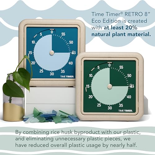 Time Timer® Retro 8 inch Eco Edition Visual Timer - 60 Minute Desk Countdown Clock Made with at Least 20% Natural Plant Material- Green Land - Image 4