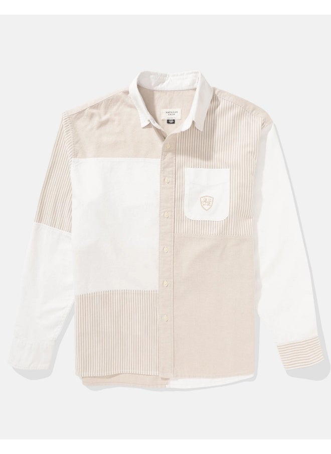 American Eagle - Ae Oversized Oxford Colorblock Button-Up Shirt - Image 1