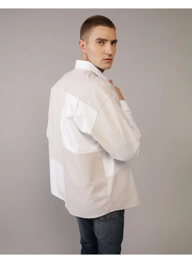 امريكان ايجل Ae Oversized Oxford Colorblock Button-Up Shirt