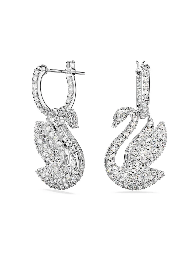 SWAROVSKI ICONIC SWAN:PE HOOP EARRINGS WHI/RHS