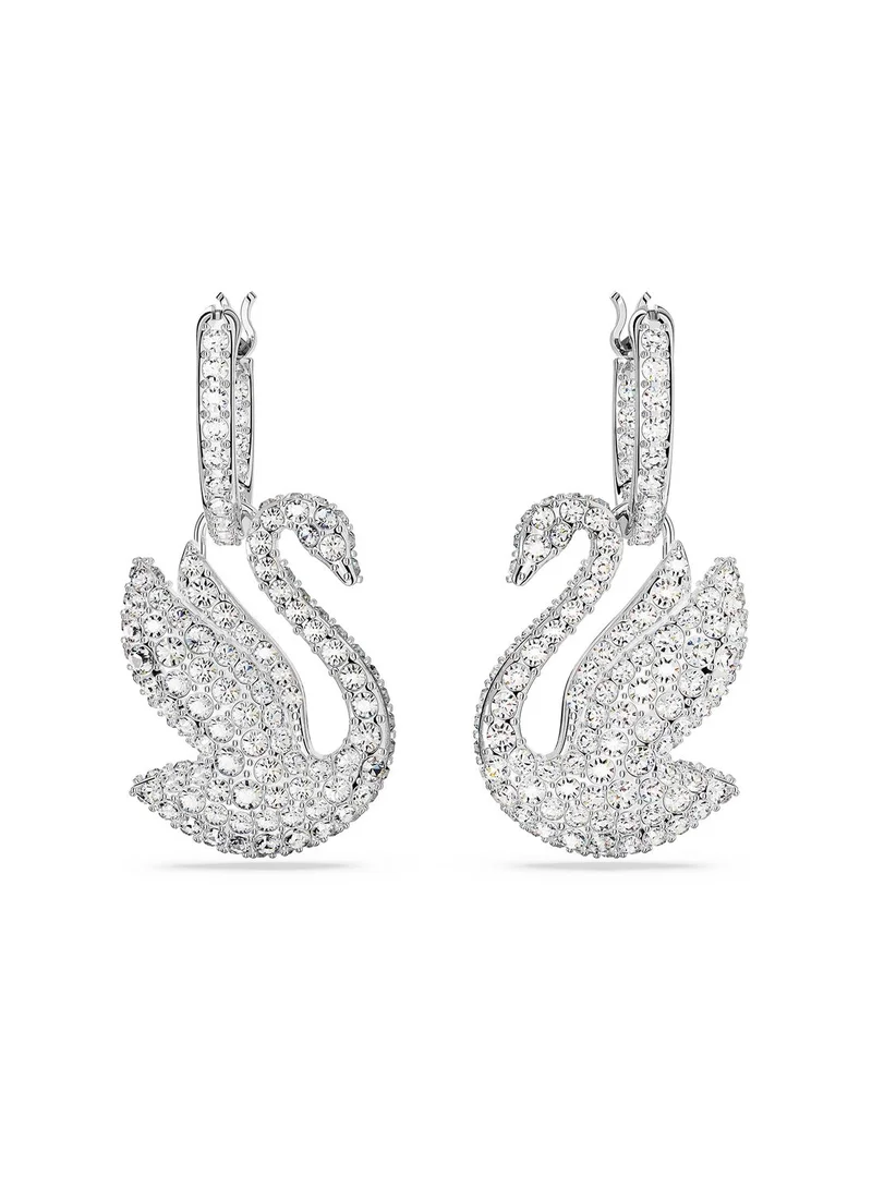 SWAROVSKI ICONIC SWAN:PE HOOP EARRINGS WHI/RHS