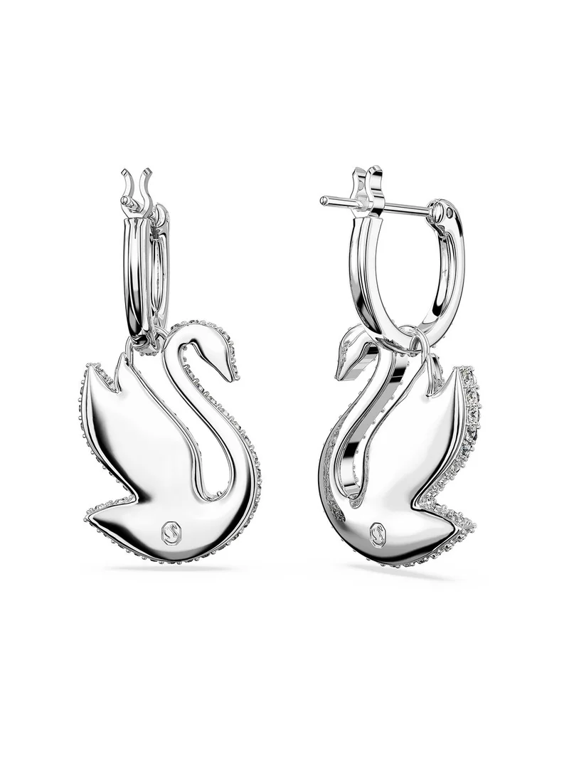 SWAROVSKI ICONIC SWAN:PE HOOP EARRINGS WHI/RHS