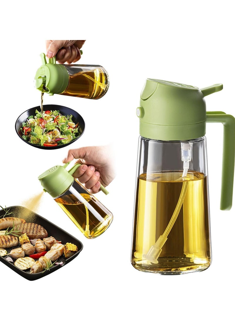 زجاجة بخاخ زيت زيتون 2 في 1 للطبخ، زجاجة زيت زجاجية فاخرة سعة 470 مل للمطبخ والطبخ والمقلاة الهوائية والتحميص والسلطة والخبز والشواء، متعددة الألوان - Image 1