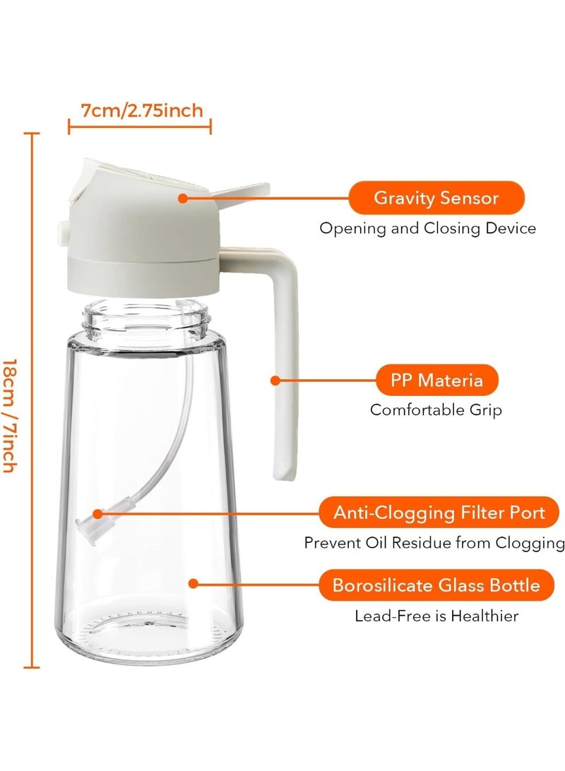 زجاجة بخاخ زيت زيتون 2 في 1 للطبخ، زجاجة زيت زجاجية فاخرة سعة 470 مل للمطبخ والطبخ والمقلاة الهوائية والتحميص والسلطة والخبز والشواء، متعددة الألوان - Image 2