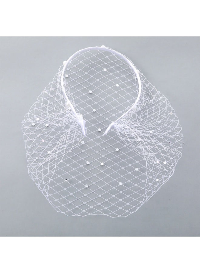 Diamond-studded pearl tiara headband with openwork veil Ballroom party bridal veil hair accessory - Image 2