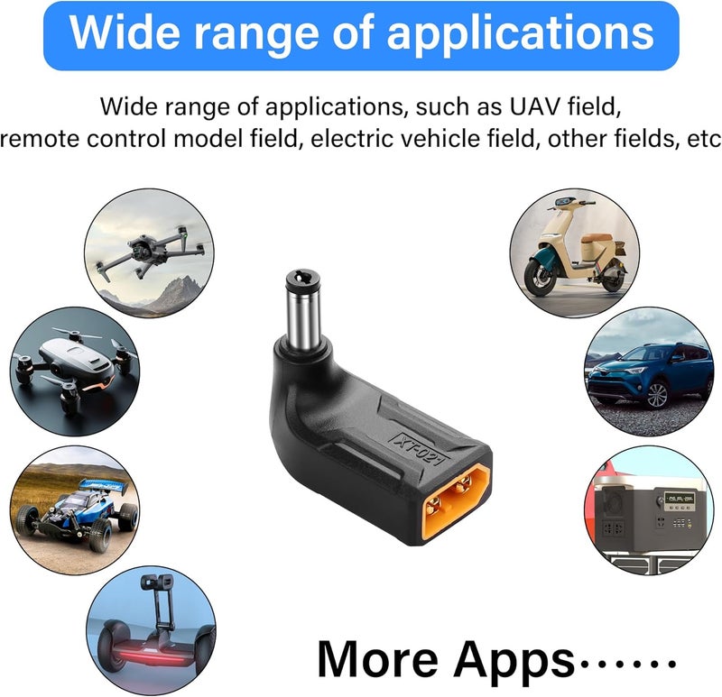 SinLoon 2 Pack XT60 to DC5521 Adapter 90 Degree XT60 Male to DC 55mm X 21mm Male Wireless for TS100 Soldering Iron FPV Monitor PowerDrone XT021 - Image 3